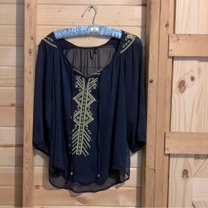 COPY - Heartsoul Sheer Navy Neon Green Blouse
